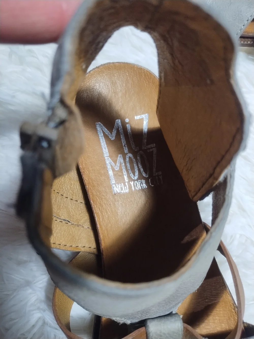 Miz Mooz Gray and Brown Leather Strappy Sandals